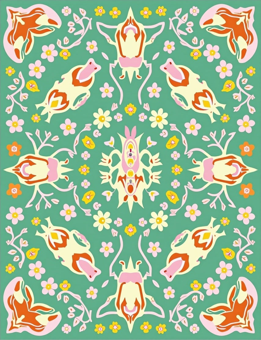 Whimsical Floral Bugs Green Rug
