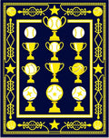 Golden Trophies Baseball Sports Navy Rug