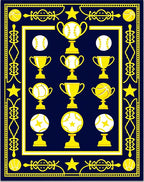 Golden Trophies Baseball Sports Navy Rug