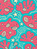 Coral Pink Teal Seashell Starfish Rug