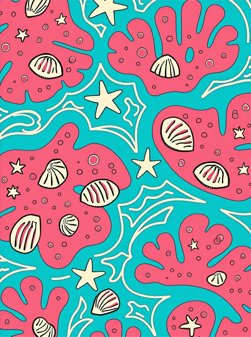 Coral Pink Teal Seashell Starfish Rug