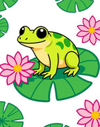 Cute Green Frog Pink Lotus Garden Rug