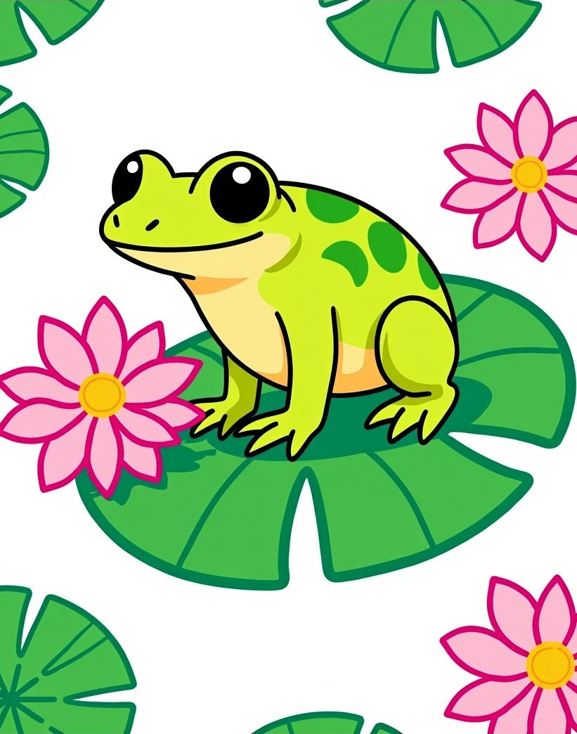 Cute Green Frog Pink Lotus Garden Rug