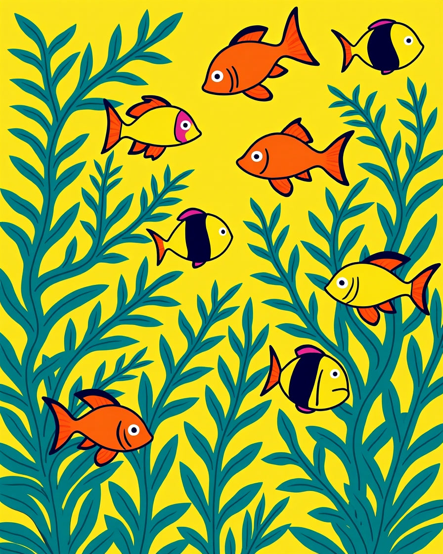 Playful Yellow Fish Aquatic Scene Rug