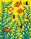 Playful Yellow Fish Aquatic Scene Rug