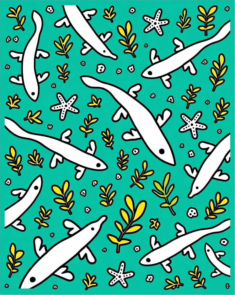 Whimsical White Fish Teal Coral Rug