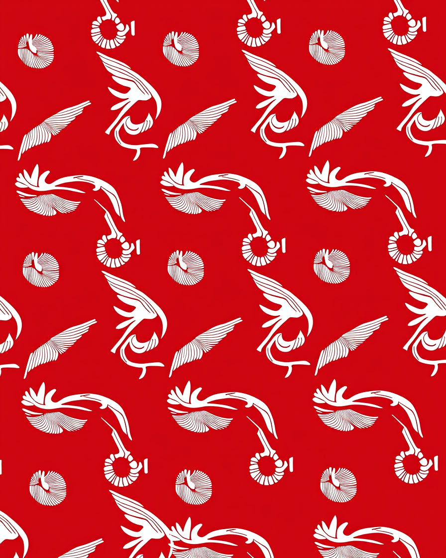 Crimson White Winged Ornate Scroll Rug