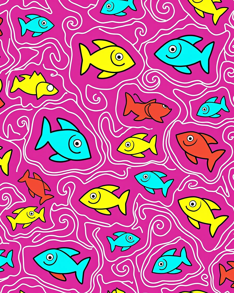 Playful Fish Swirls Pink Rug