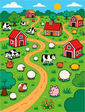 Cute Farm Animals In Green Field Rug