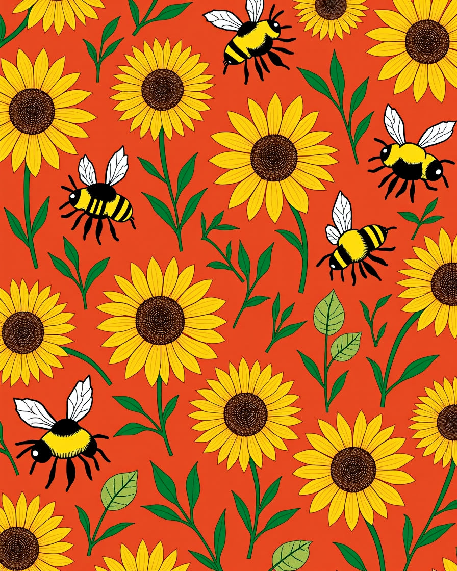 Bright Yellow Sunflowers with Bees Rug