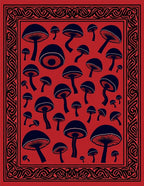 Red Black Mushroom Collage Border Rug