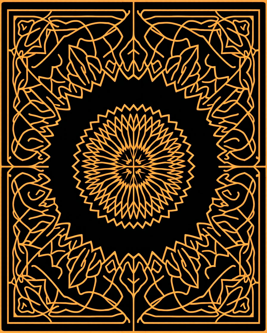 Orange Floral Sunburst Square Frame Rug