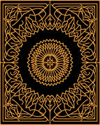 Orange Floral Sunburst Square Frame Rug