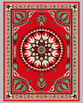 Bold Red Tribal Sun and Leaf Rug