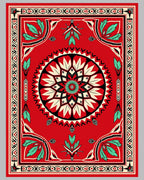 Bold Red Tribal Sun and Leaf Rug
