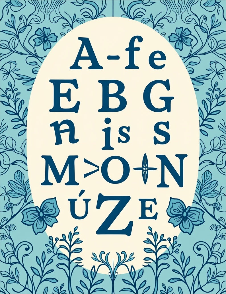 Art Nouveau Blue Floral Alphabet Rug