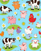 Farm Animals With Flowers On Blue Rug