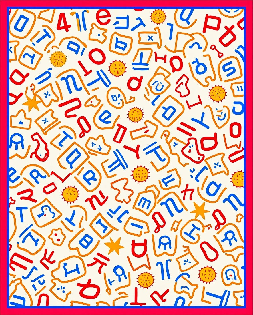 Playful Alphabet Characters Sunbursts And Stars Rug