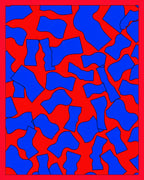 Vivid Red Blue Organic Forms Rug