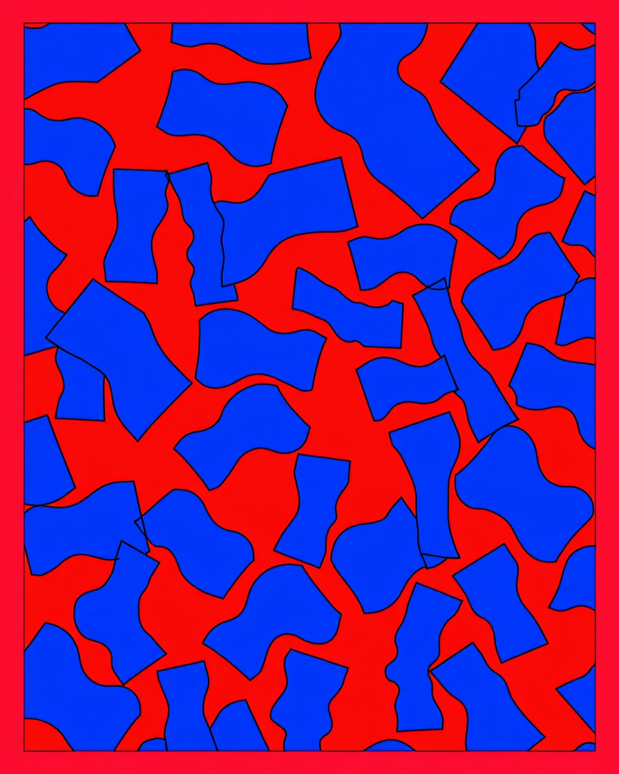 Vivid Red Blue Organic Forms Rug