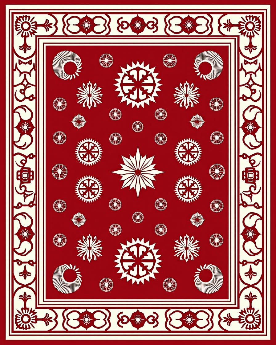 Crimson Ivory Starburst Floral Medallion Rug