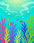 Undersea Coral Reef Fish Scene Rug
