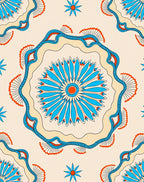 Vibrant Teal Orange Medallion Motif Rug