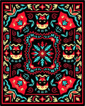 Red Yellow Blue Tribal Creatures Floral Rug