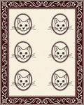 Dark Brown Cat Portraits Oval Border Rug