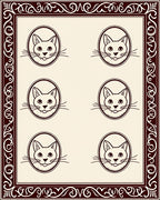 Dark Brown Cat Portraits Oval Border Rug