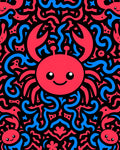 Whimsical Red Blue Crab Swirls Rug