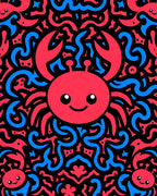 Whimsical Red Blue Crab Swirls Rug