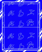 Bold Blue White Abstract Script Rug