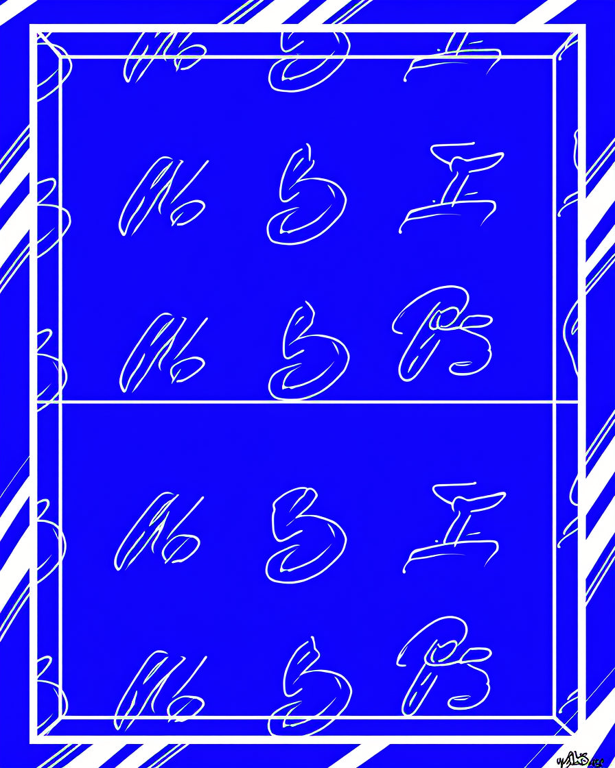 Bold Blue White Abstract Script Rug