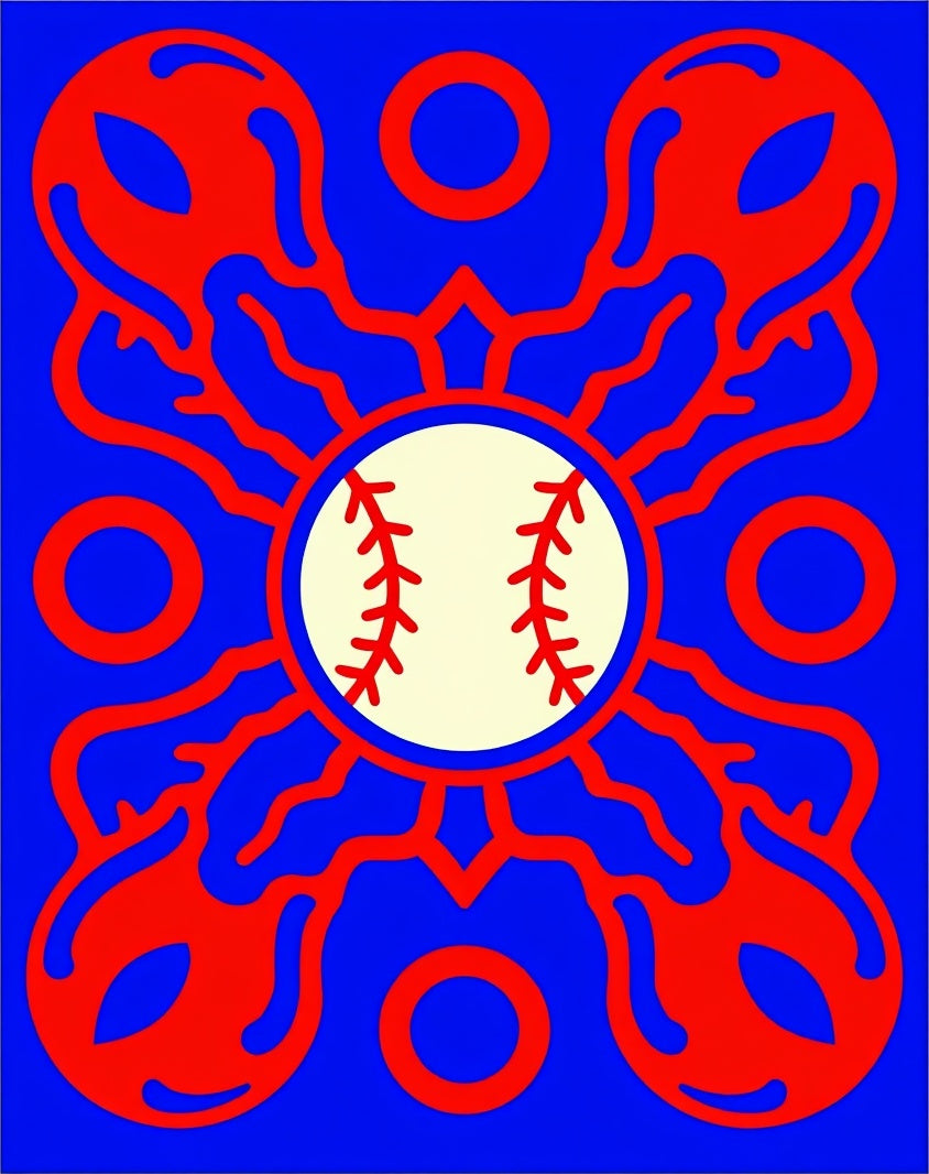 Vibrant Red Baseball Sunburst Rug