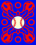 Vibrant Red Baseball Sunburst Rug