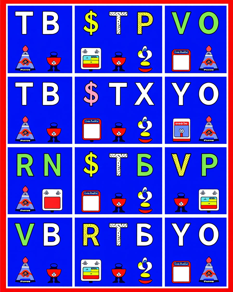 Bold Blue Letter Icon Grid Rug