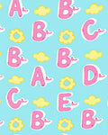 Pink Alphabet Clouds Blue Background Rug