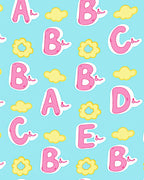 Pink Alphabet Clouds Blue Background Rug