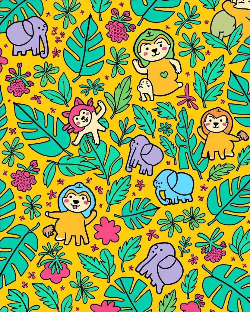 Jungle Animals And Monstera Leaves Rug