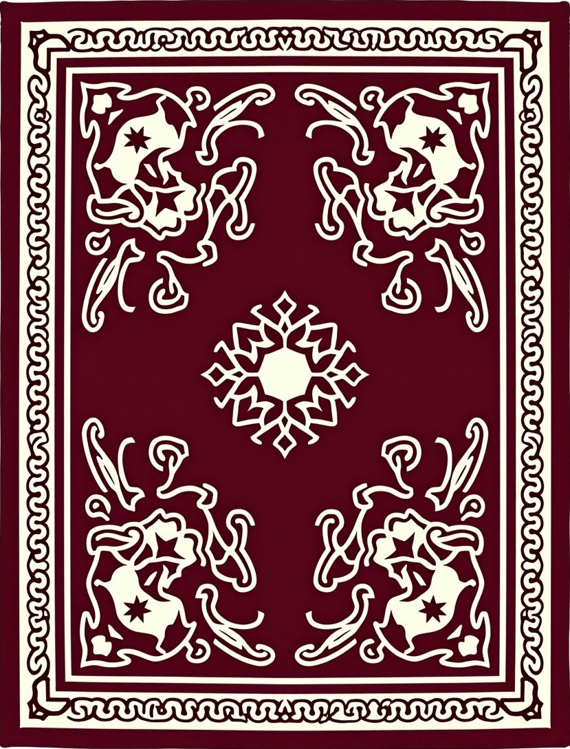 Crimson Ivory Floral Frame Rug