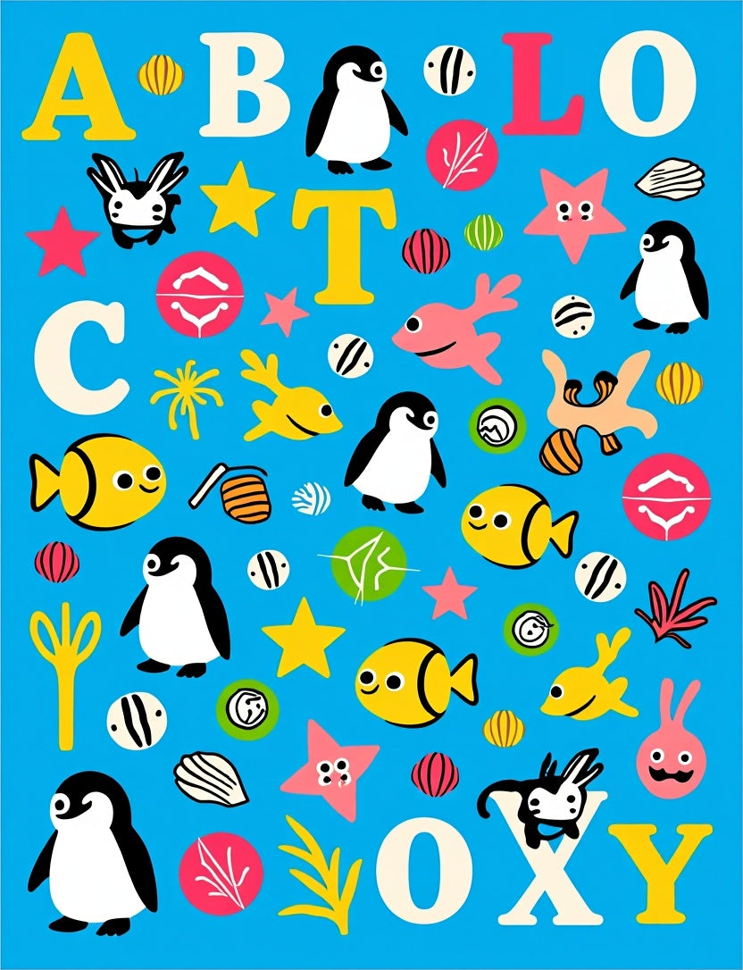 Playful Ocean Alphabet Penguins Fish Rug