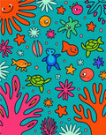 Playful Underwater Sea Creature Coral Collection Rug