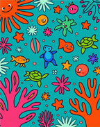 Playful Underwater Sea Creature Coral Collection Rug