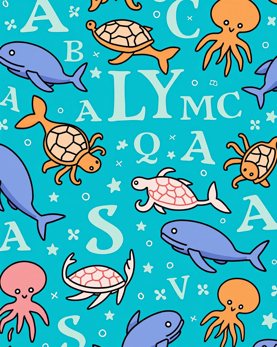 Ocean Friends Alphabet Cute Turtles Rug
