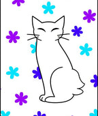 Whimsical White Cat Purple Blue Flowers Rug
