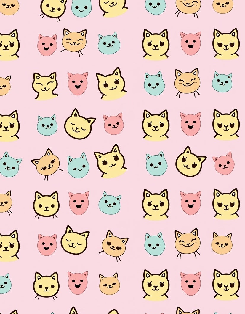 Kawaii Kitty Faces Pink Yellow Blue Rug