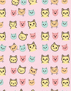 Kawaii Kitty Faces Pink Yellow Blue Rug