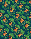Whimsical Brown Rabbit Emerald Garden Rug