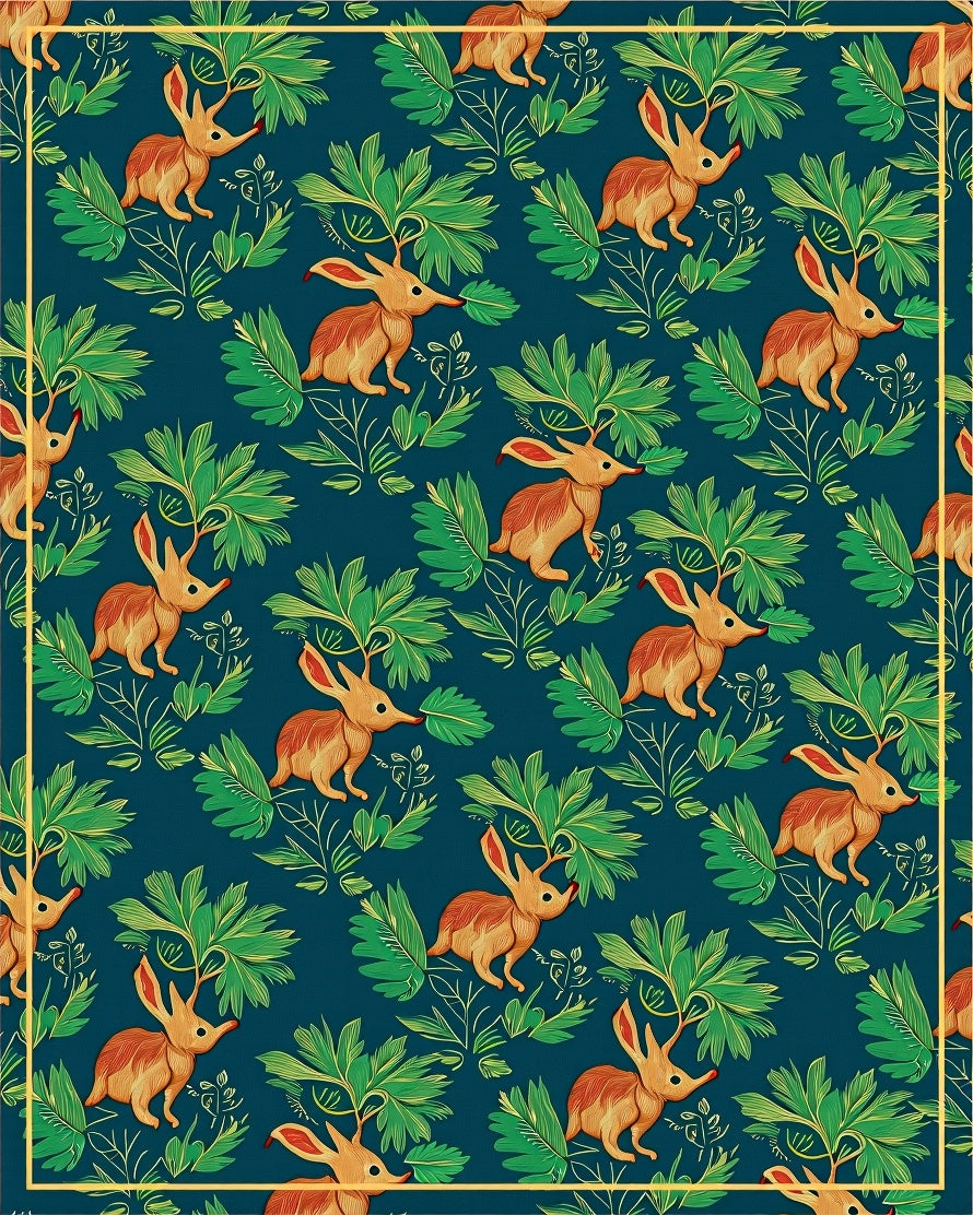 Whimsical Brown Rabbit Emerald Garden Rug